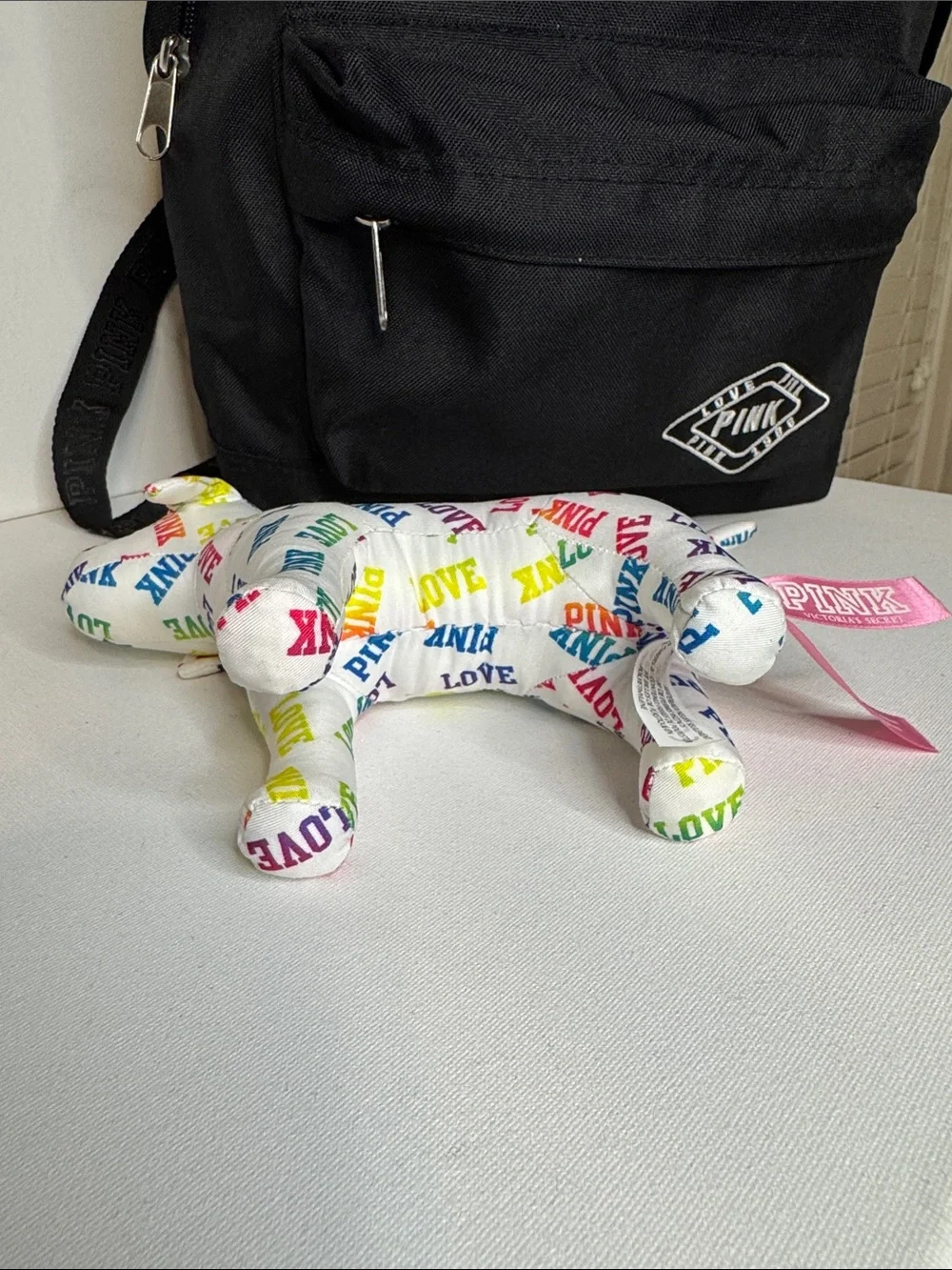 Y2K VS PINK Black Campus Backpack & Rainbow Love Pink Plush Dog Bundle